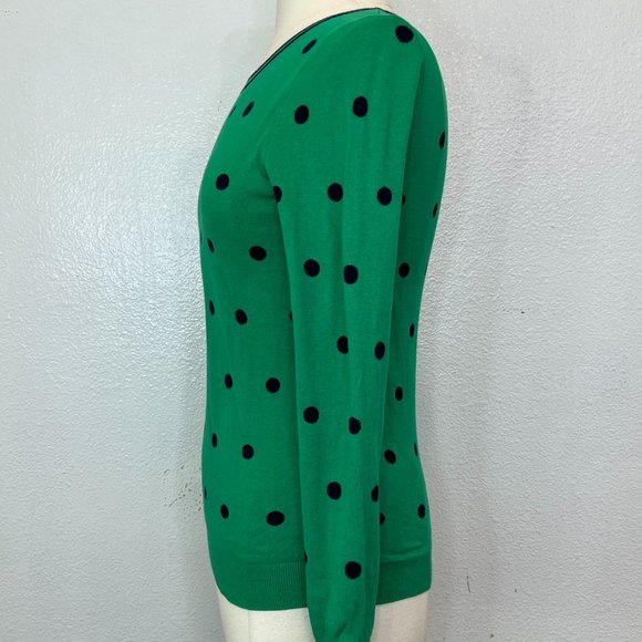 J. Crew Women’s Crew Neck Pullover Sweater Green with Navy Polka Dot XS - Picture 3 of 7